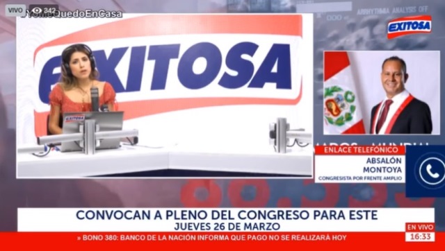 Congresista Absalón Montoya en entrevista en Exitosa insta a la población a ser responsable y acatar la emergencia sanitaria