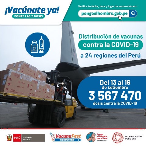 Minsa distribuye más de 3 560 000 dosis de la vacuna contra la COVID-19 a las regiones del Perú