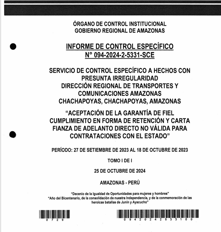 Contraloría detecta irregularidades en contrato de la Dirección Regional de Transportes de Amazonas