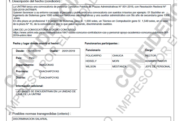 Denuncia sobre Concurso CAS en la Universidad Toribio RodrÃ­guez de Mendoza (UNTRM)