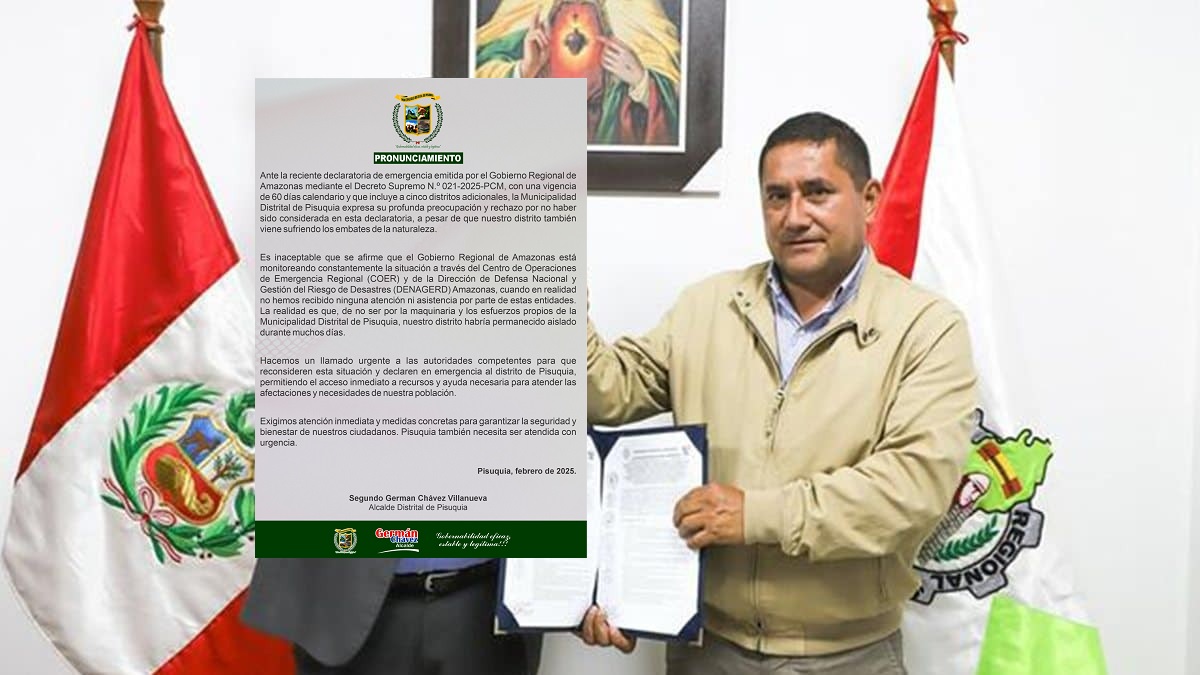 Luya: Municipalidad de Pisuquia exige ser incluida en declaratoria de emergencia del Gobierno Regional de Amazonas  