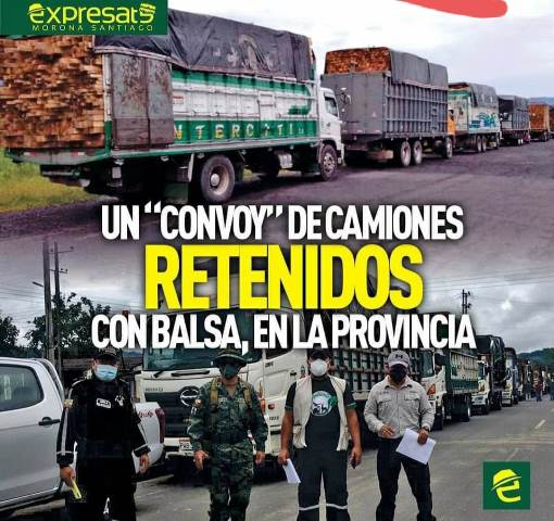 Autoridades ecuatorianas intervienen camiones  transportando madera ilegal de Perú 