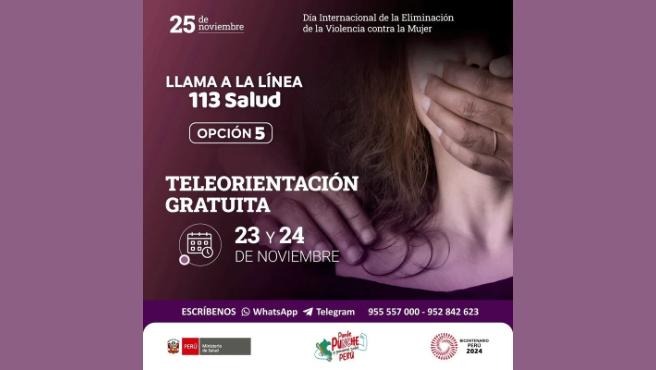 Línea 113 del Minsa realizará una jornada de teleorientación y apoyo a mujeres víctimas de violencia