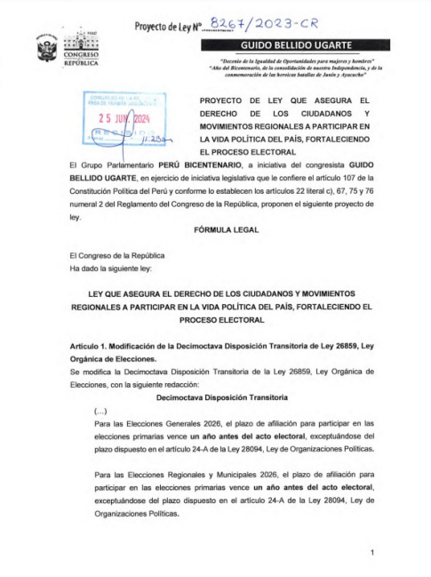 Congresista Bellido presentó proyecto de ley que reinstaura la ...